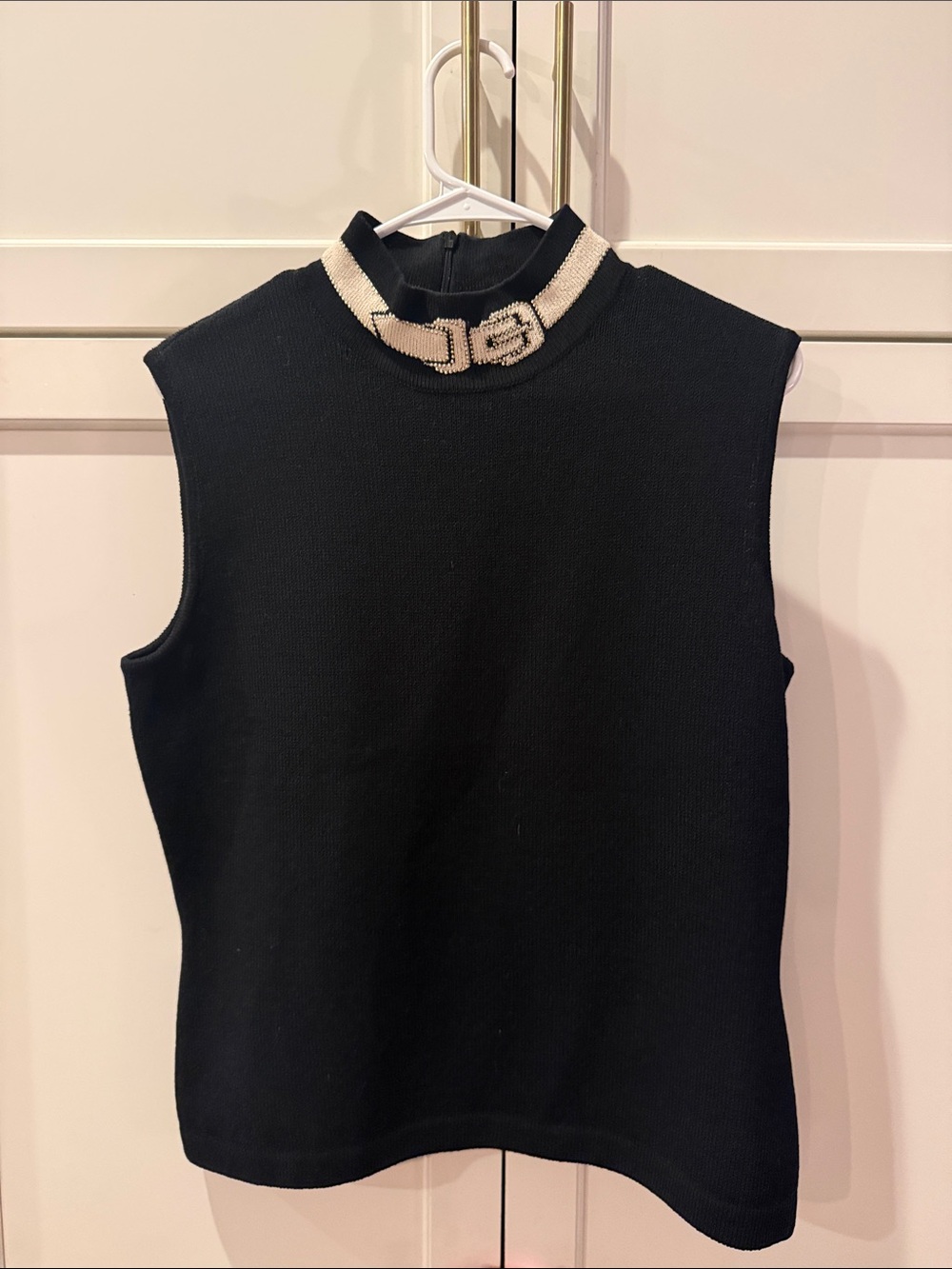 VTG St. John Collection by Marie Gray Black Sleeveless sweater buckle mock neck